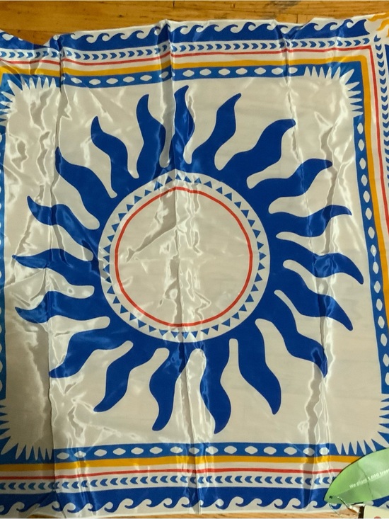 FARM Rio Accessories - FARM Rio White, Blue & Yellow Sun Motif Silk-Look Scarf - 32 x 32 inches